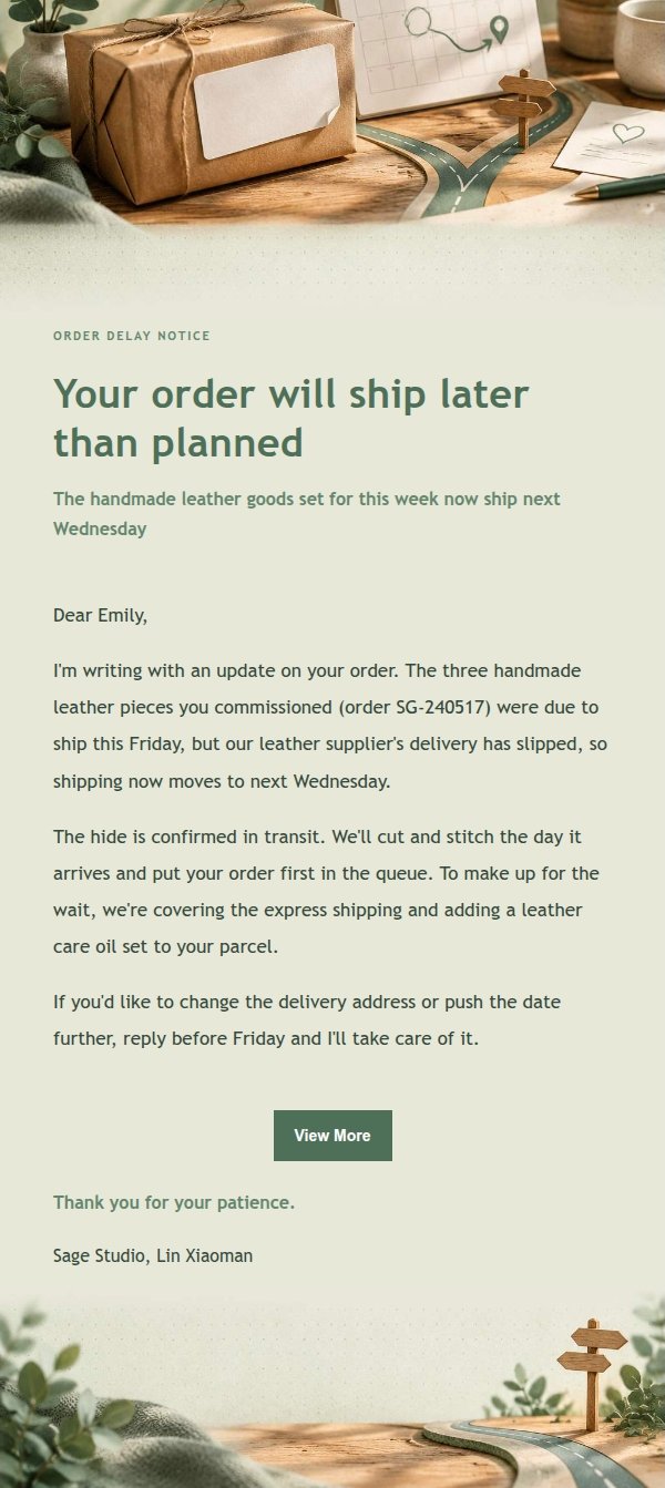 Sage Studio Order Delay & Change Notice