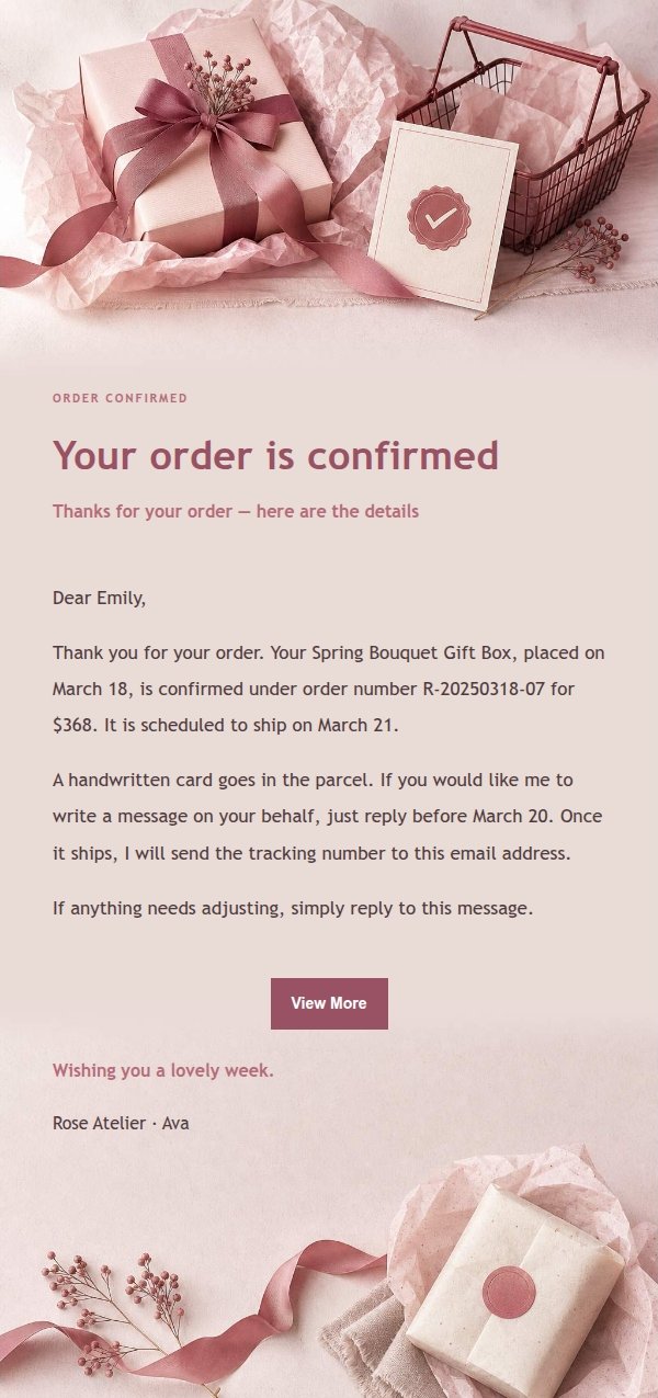 Rose Receipt Order Confirmation Email