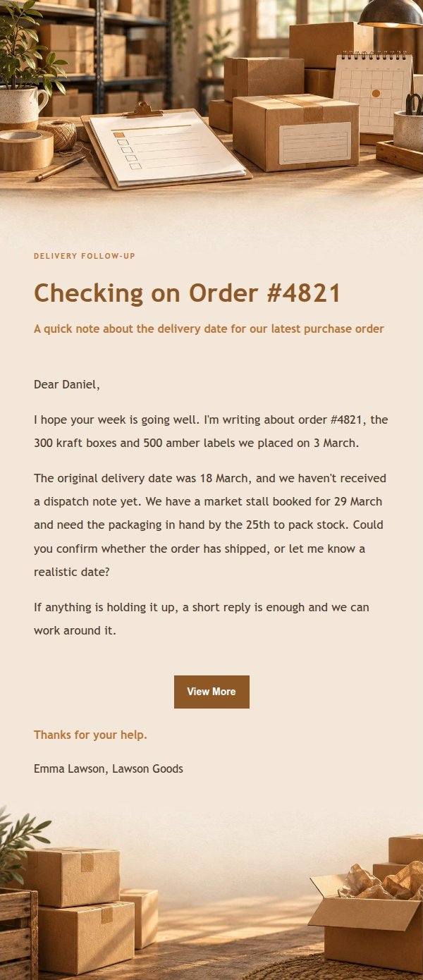 Amber Workbench Supplier Delivery Reminder