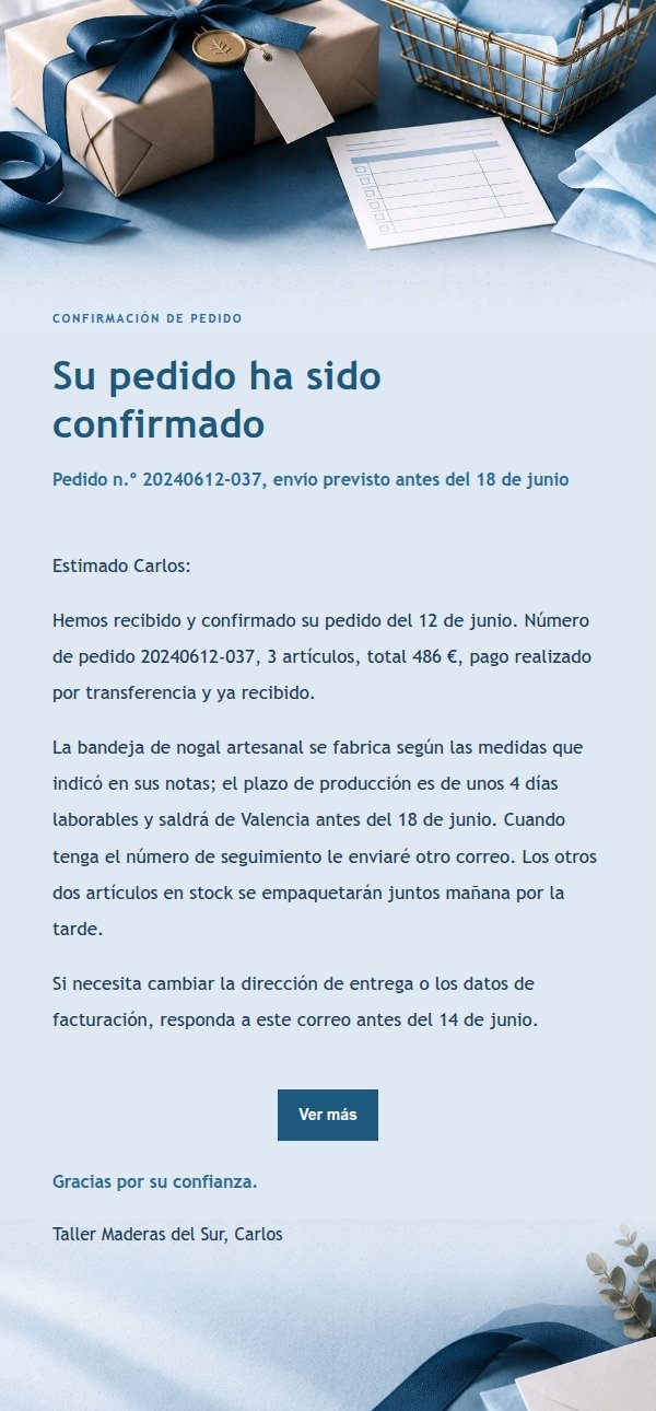 Confirmación de Pedido Libro Azul