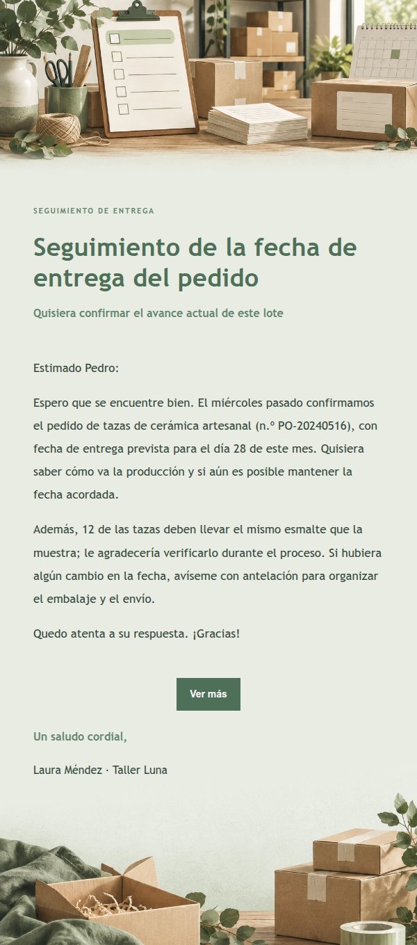 Recordatorio de Entrega a Proveedores Estilo Estudio Salvia