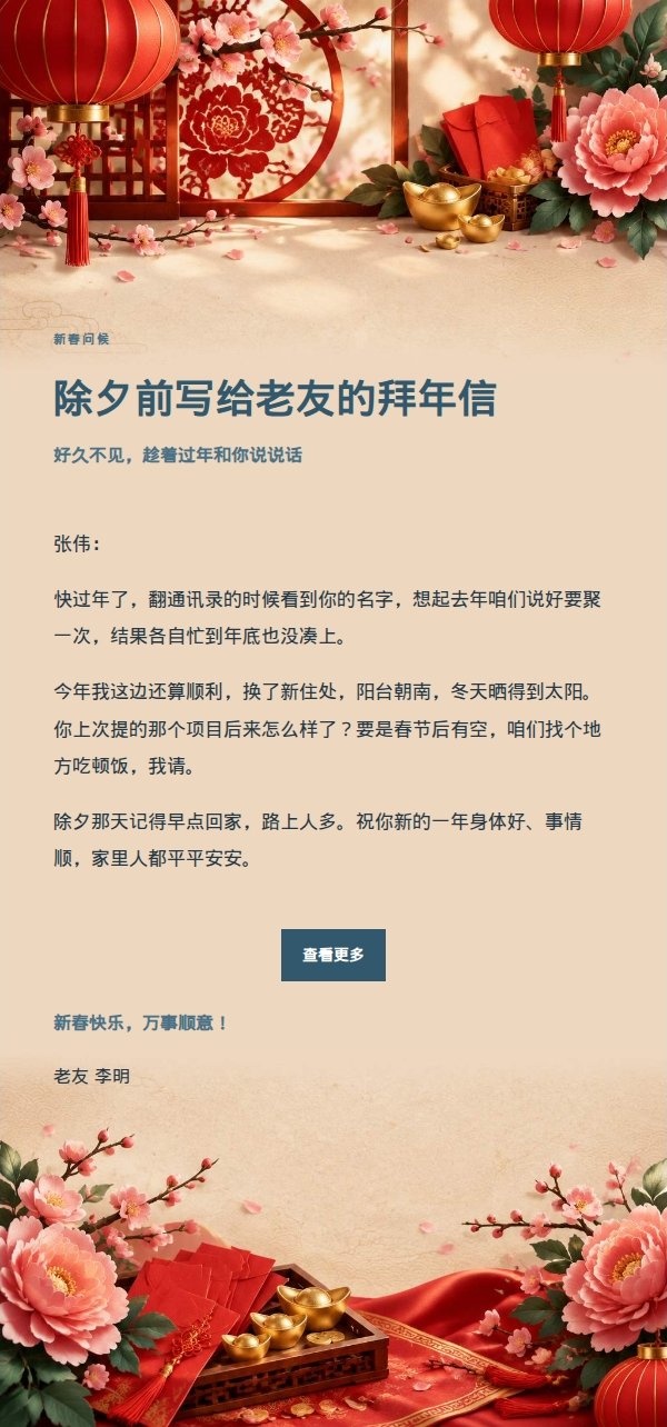墨色雅致农历新年祝福邮件