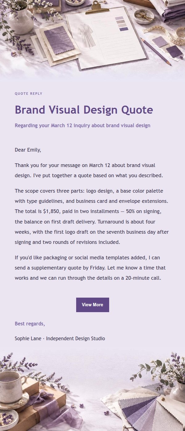 Lilac Paper Quote & Inquiry Reply Email