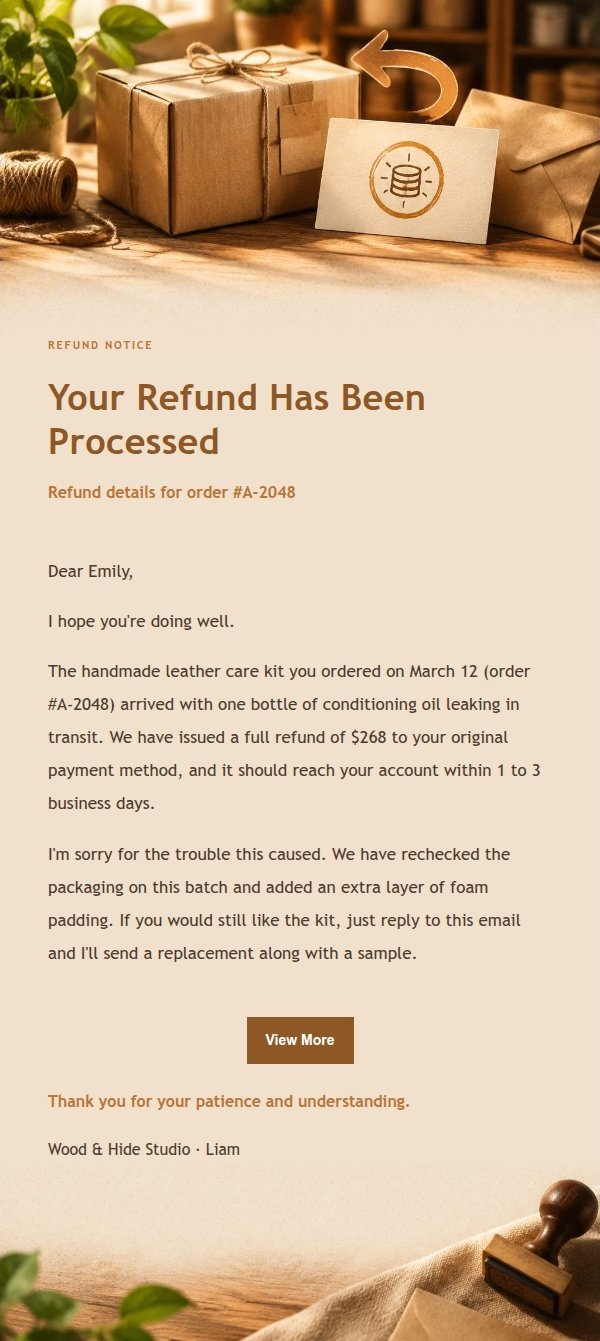 Amber Workbench Refund Notice Email