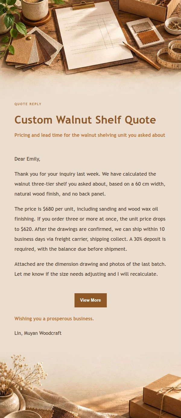 Amber Workbench Quote & Inquiry Reply Email