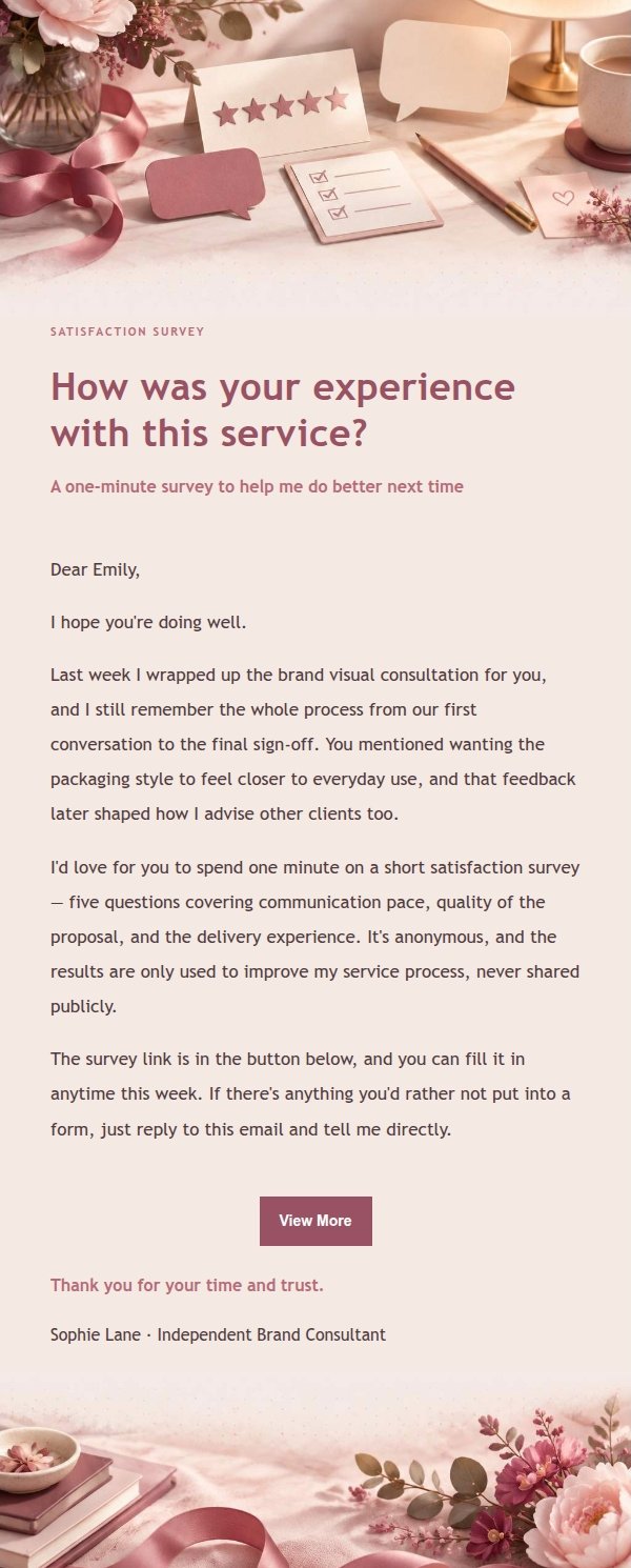 Rose Receipt Satisfaction Survey Email