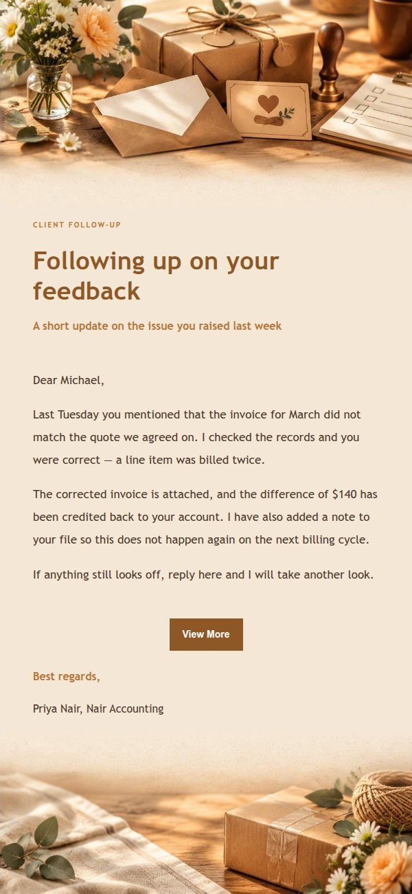 Amber Workbench Complaint Resolution & Apology Email 2