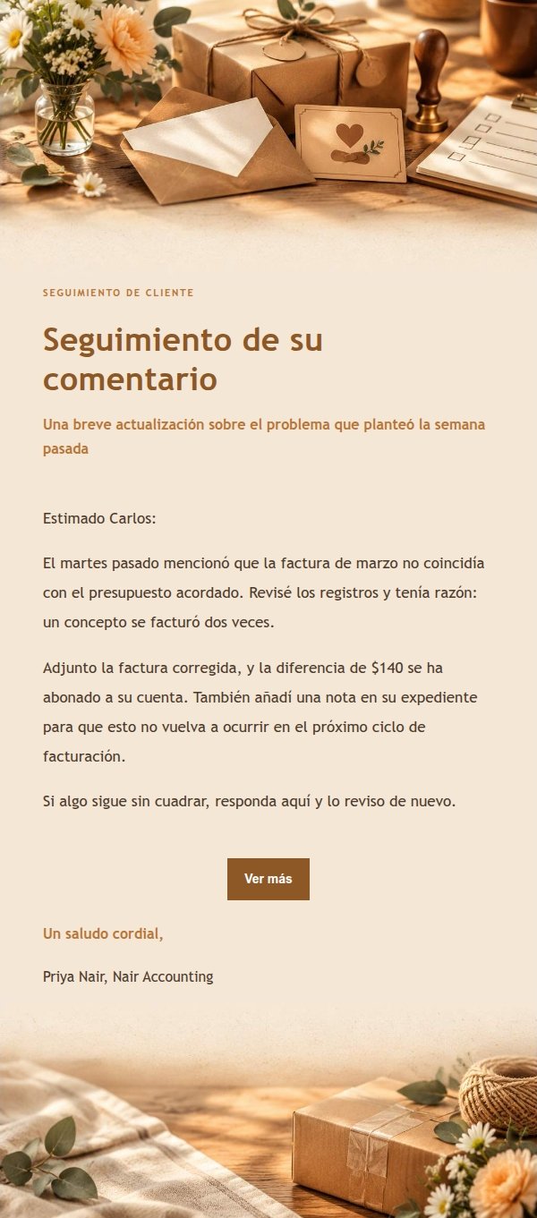 Correo de Disculpa y Resolución de Quejas 2