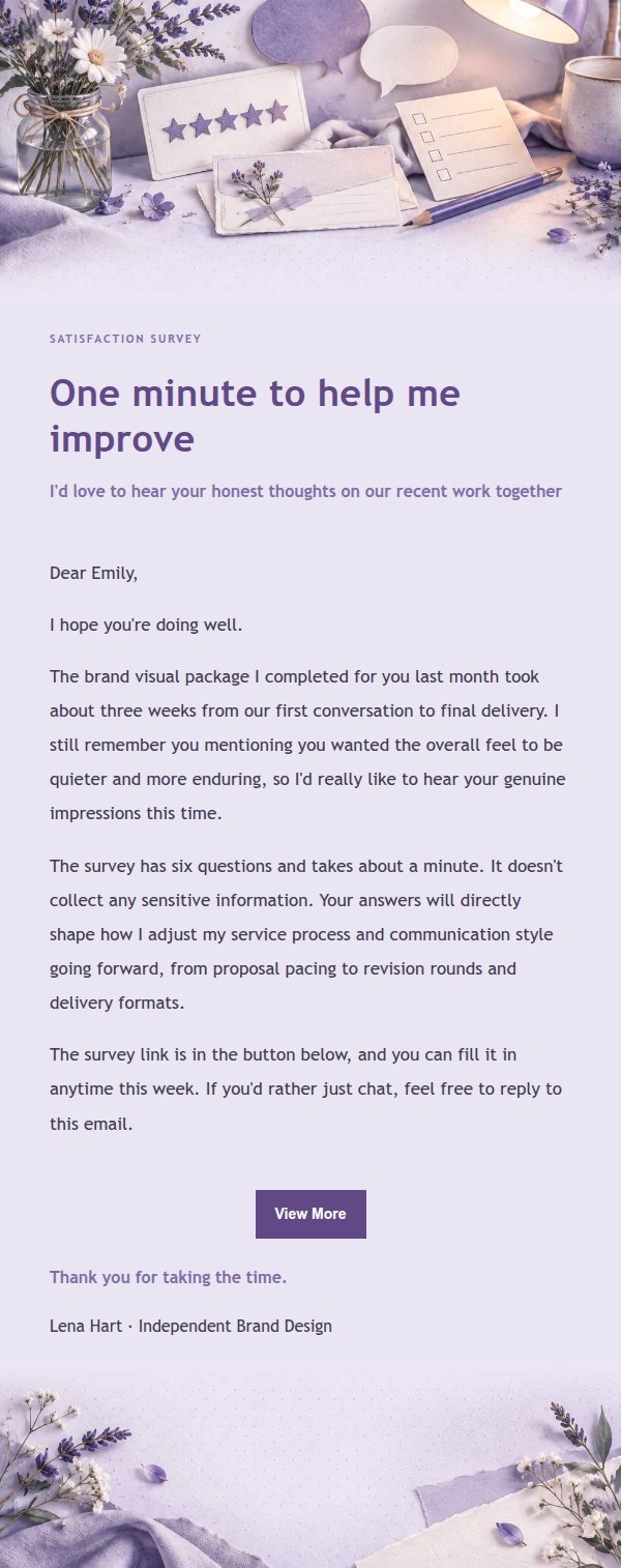 Lilac Paper Customer Satisfaction Survey Email