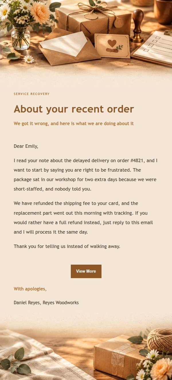 Amber Workbench Complaint Resolution & Apology Email