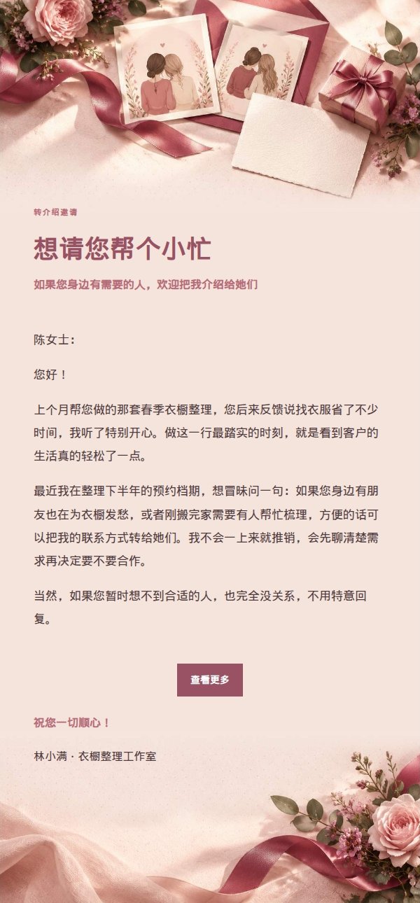 玫瑰收据风客户转介绍邀请邮件