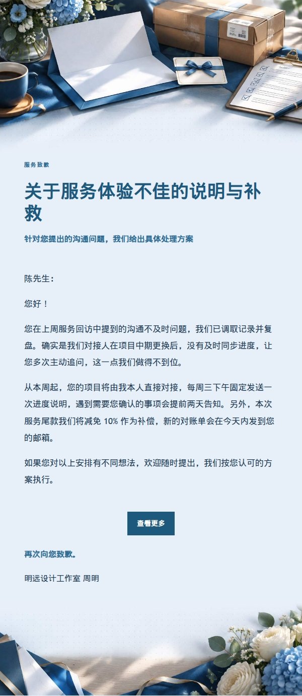 深蓝账本投诉处理道歉补偿邮件 2