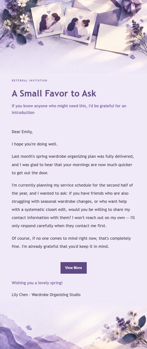 Lilac Paper Referral Request Email