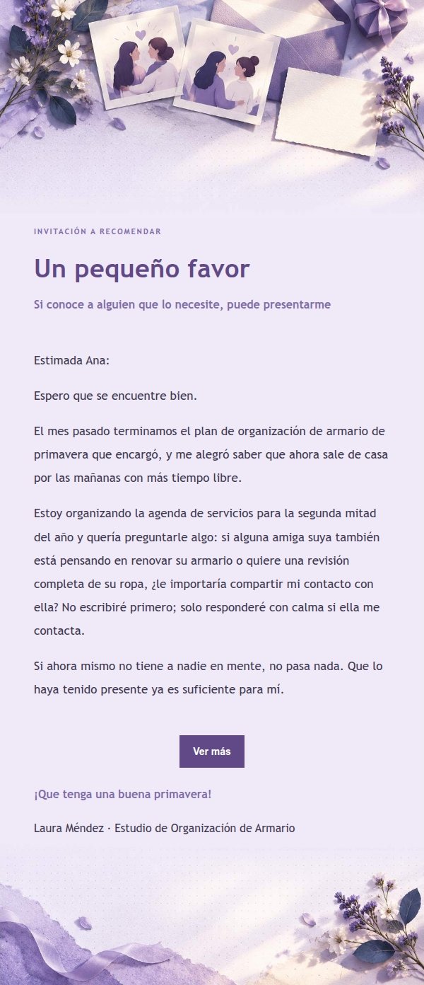 Carta de Referidos Estilo Papelería Lila