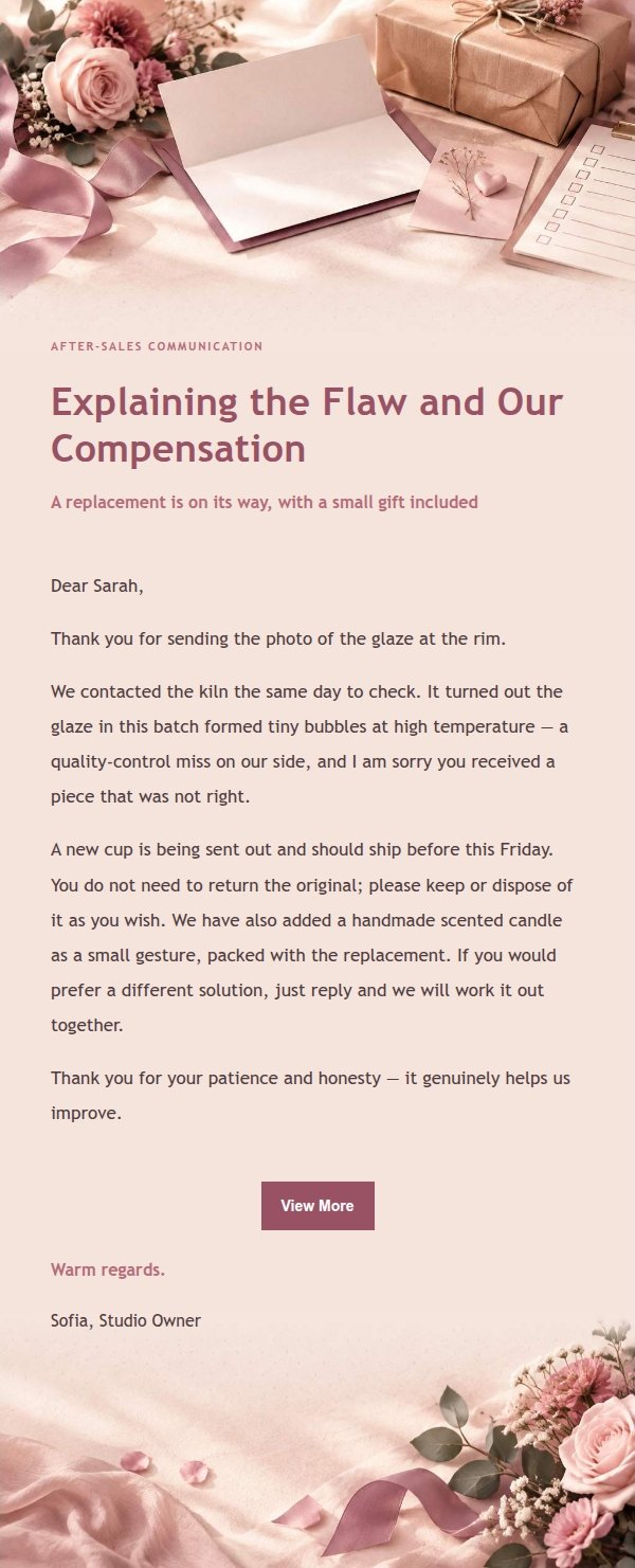 Rose Receipt Apology & Resolution Email 2
