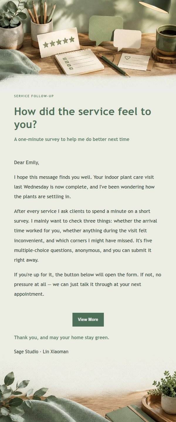 Sage Studio Satisfaction Survey Email