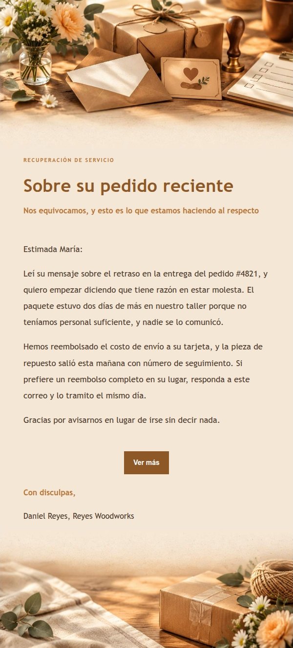 Correo de Disculpa y Resolución de Quejas