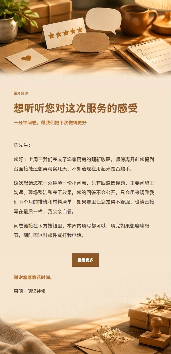 琥珀工作台满意度调查邮件