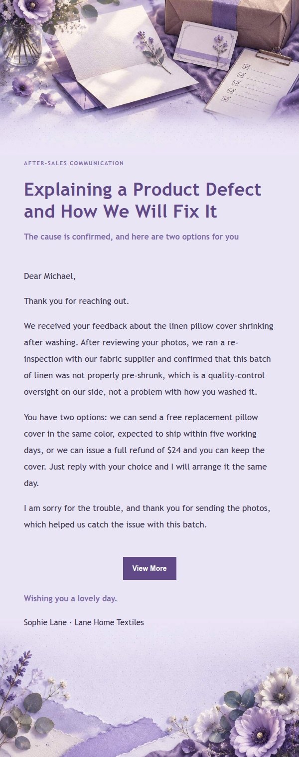 Lilac Paper Complaint Apology Email 2