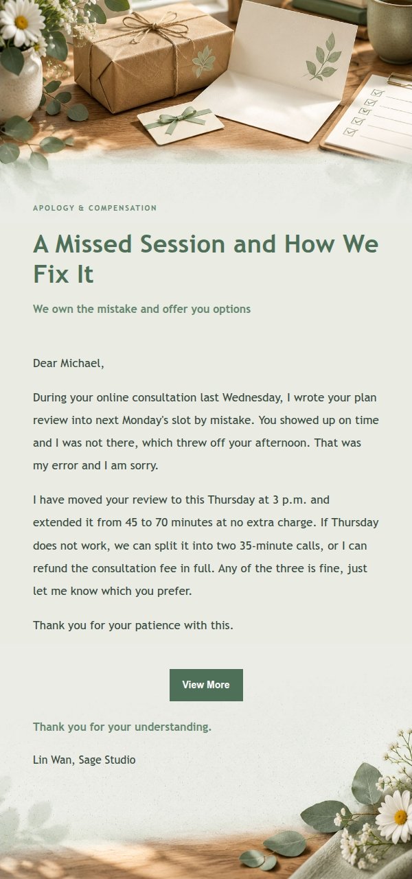 Sage Studio Complaint Apology Email 2