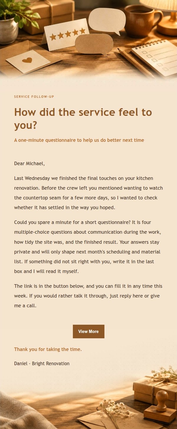 Amber Workbench Satisfaction Survey Email