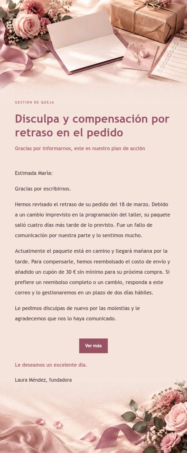 Carta de Disculpa y Compensación Estilo Recibo de Rosa