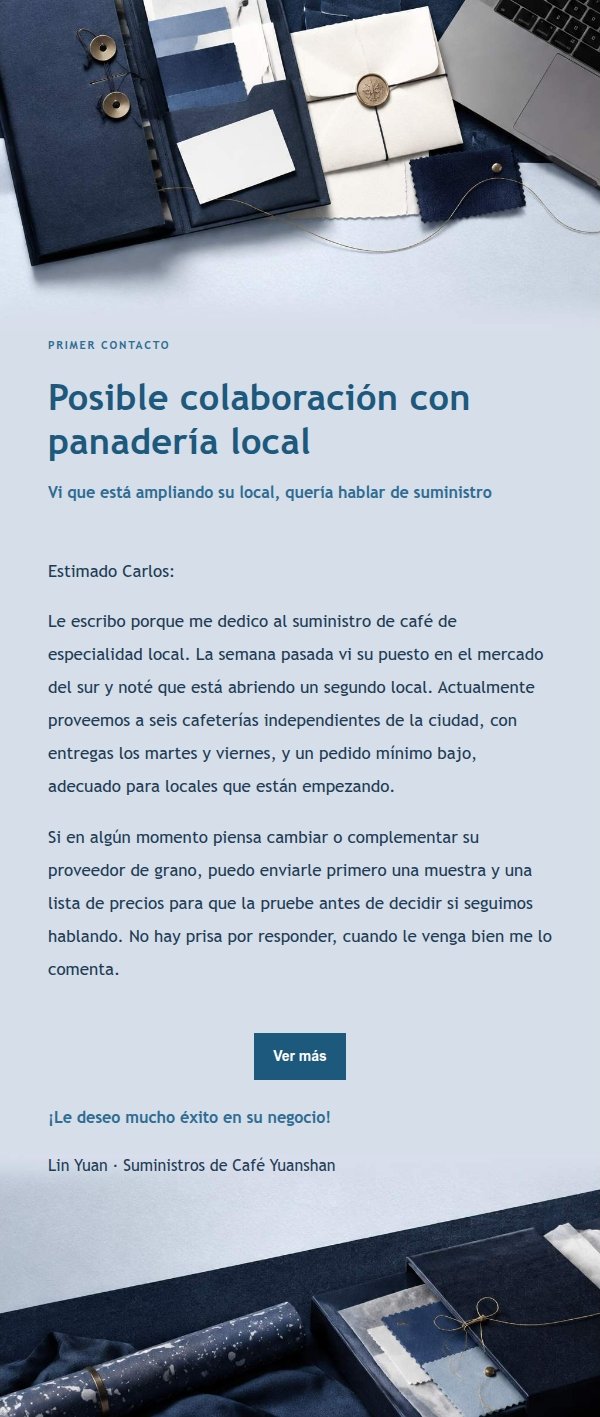 Plantilla de Correo Frío Estilo Libro Contable Azul