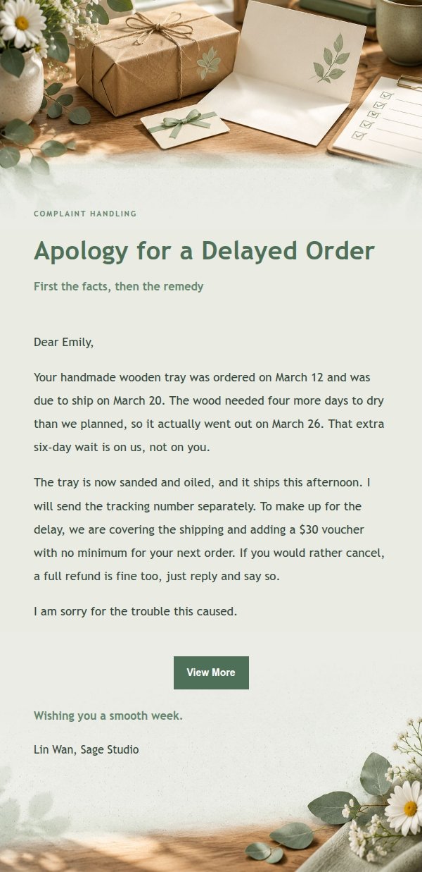 Sage Studio Complaint Apology Email