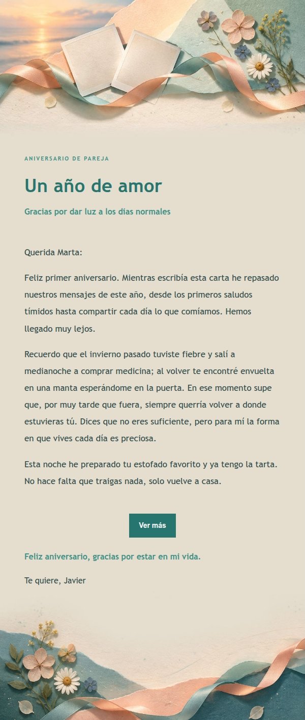 Carta de Aniversario Melocotón y Verde 2