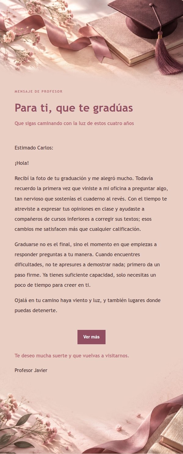 Carta de Felicitación de Graduación Estilo Editorial Rosa 2