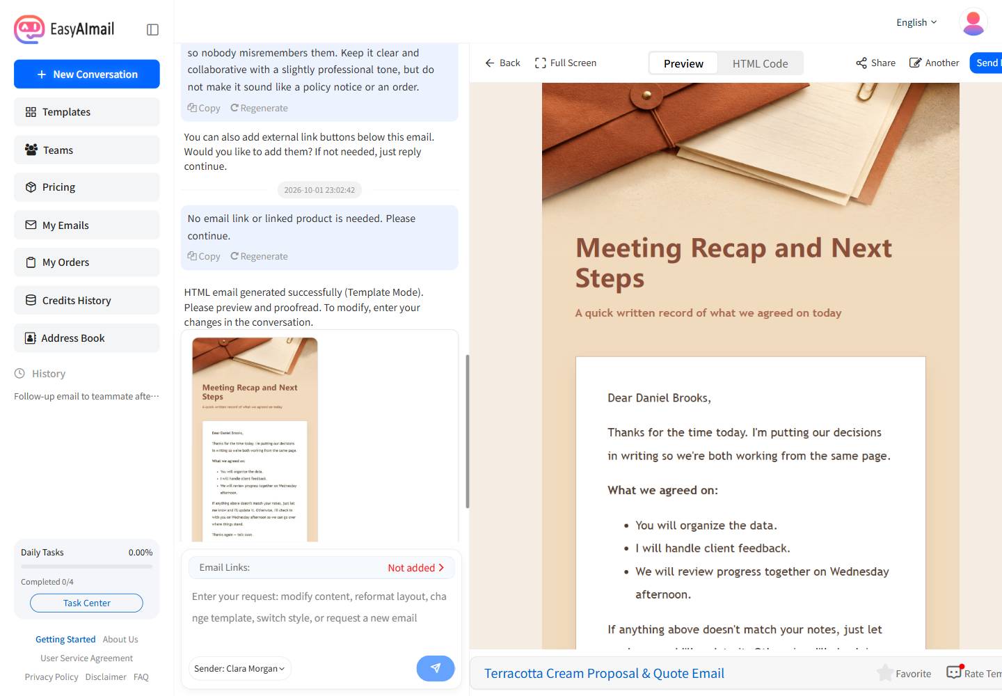 Team meeting follow-up email preview
