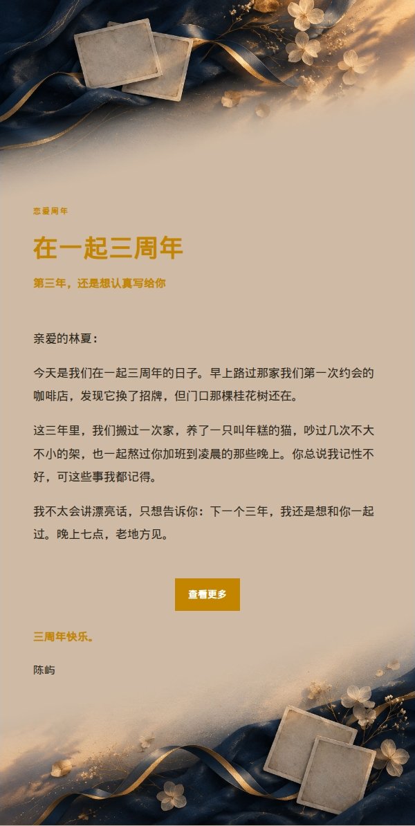 深蓝鎏金恋爱纪念信