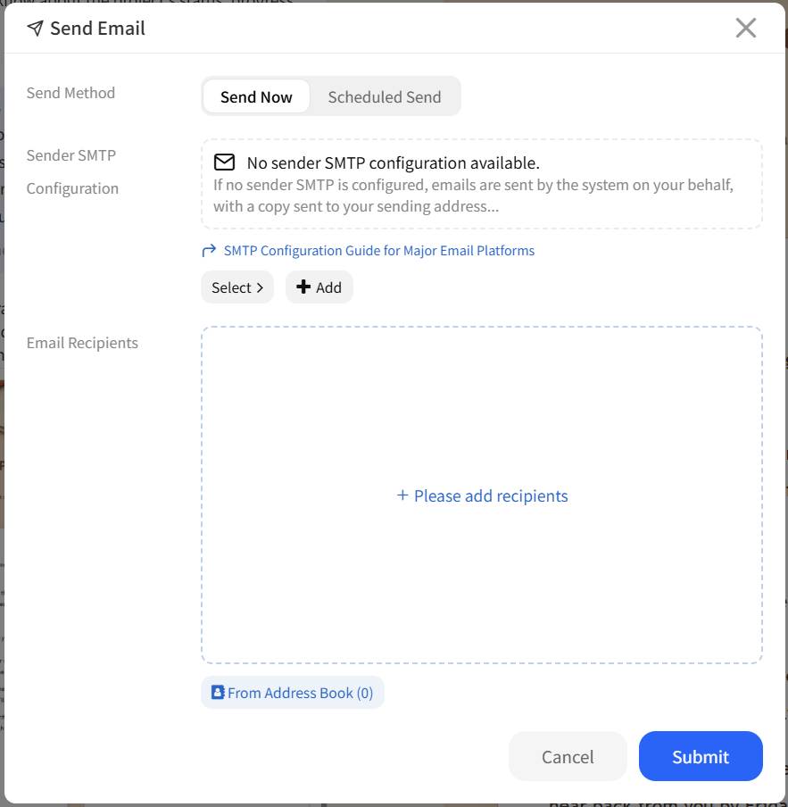 Send window without a custom sender SMTP configuration