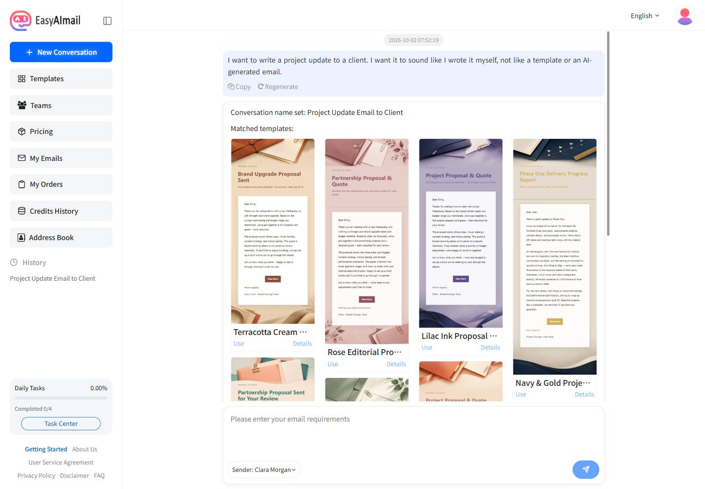 A conversation understanding the intent and recommending templates