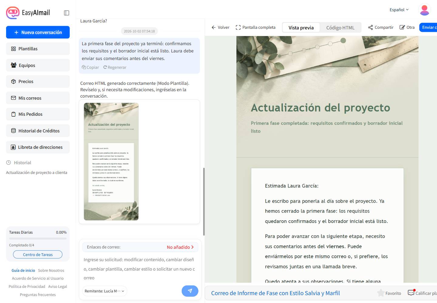 Vista previa del correo HTML profesional generado