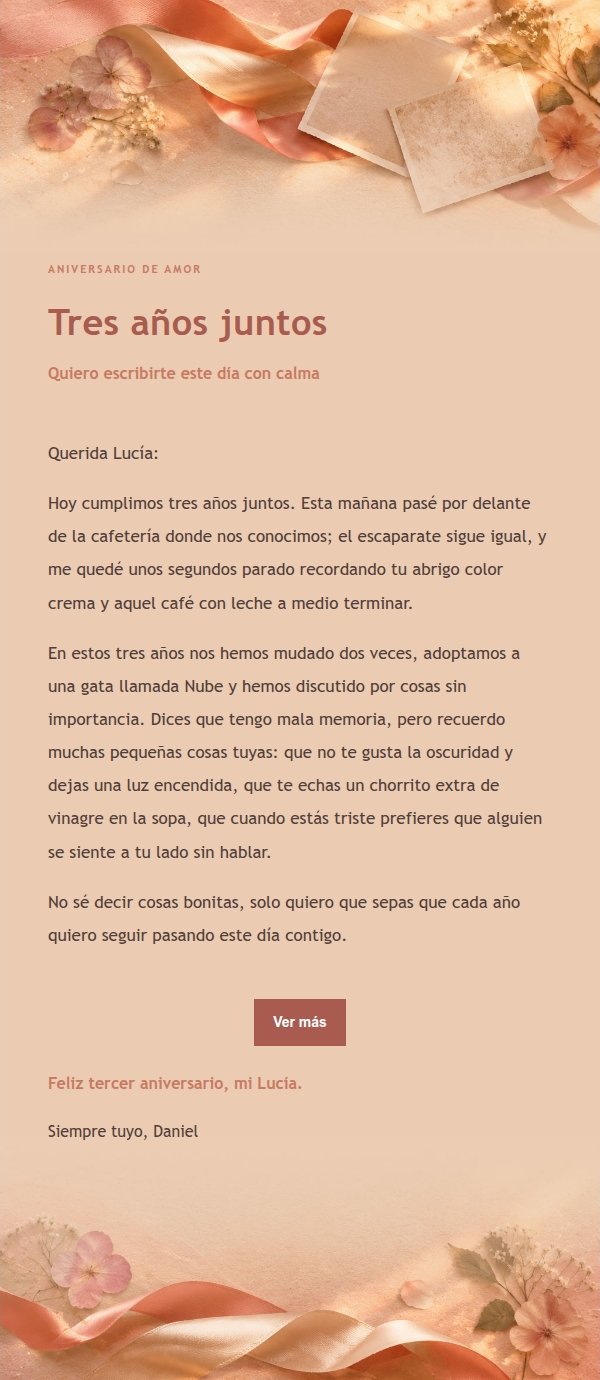 Carta de Amor Aniversario Coral Champagne