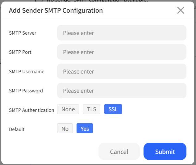 Adding a custom sender SMTP configuration