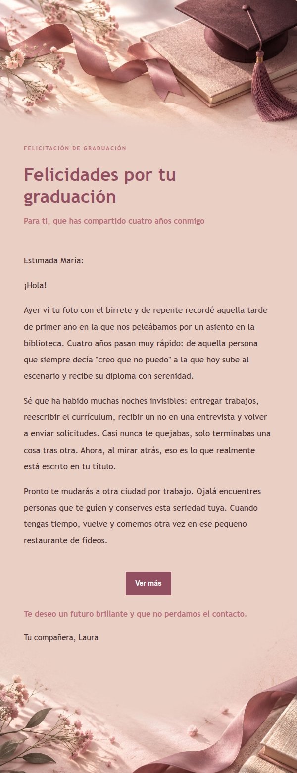 Carta de Felicitación de Graduación Estilo Editorial Rosa