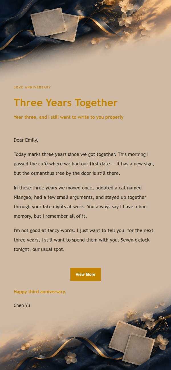 Midnight Gold Love Anniversary Letter