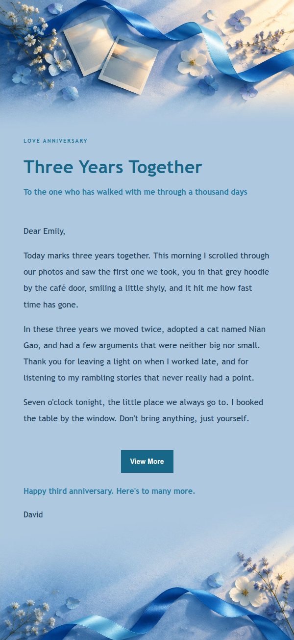 Cobalt Teal Love Anniversary Letter