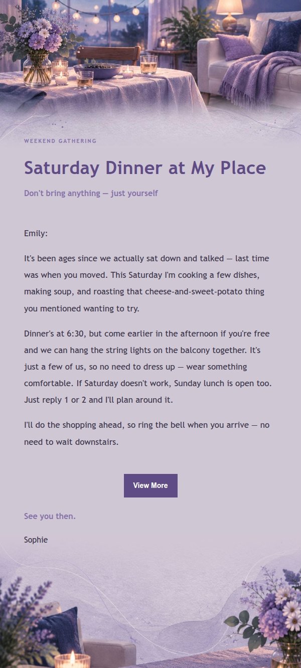 Lilac Ink Home Gathering Invite