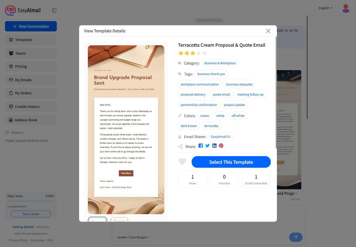 Inspecting template details before choosing a design