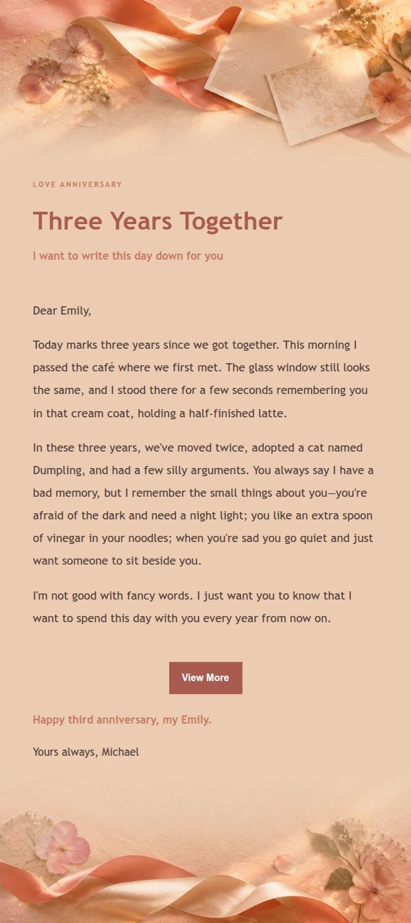 Coral Champagne Love Anniversary Letter