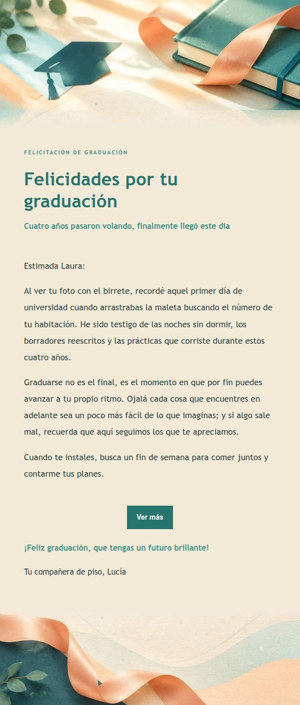 Carta de Felicitación de Graduación Melocotón y Verde