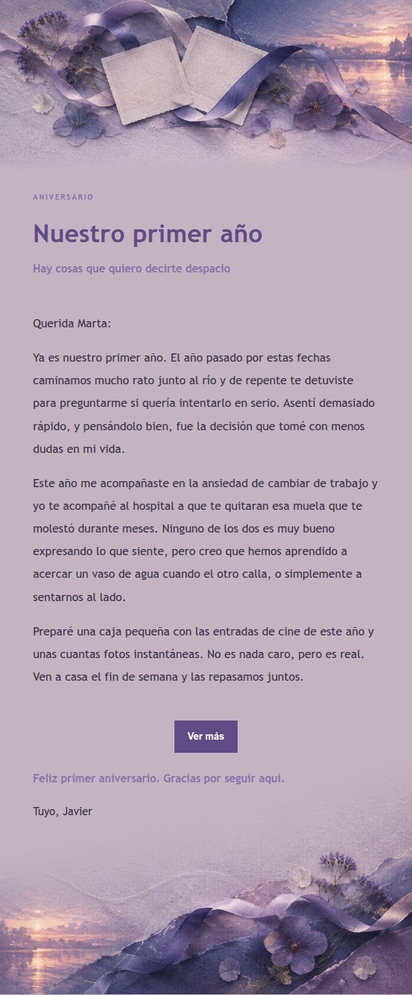 Carta de Aniversario de Amor en Tinta Lila 2