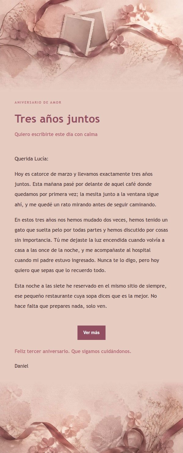 Carta de Aniversario de Amor Estilo Editorial Rosa