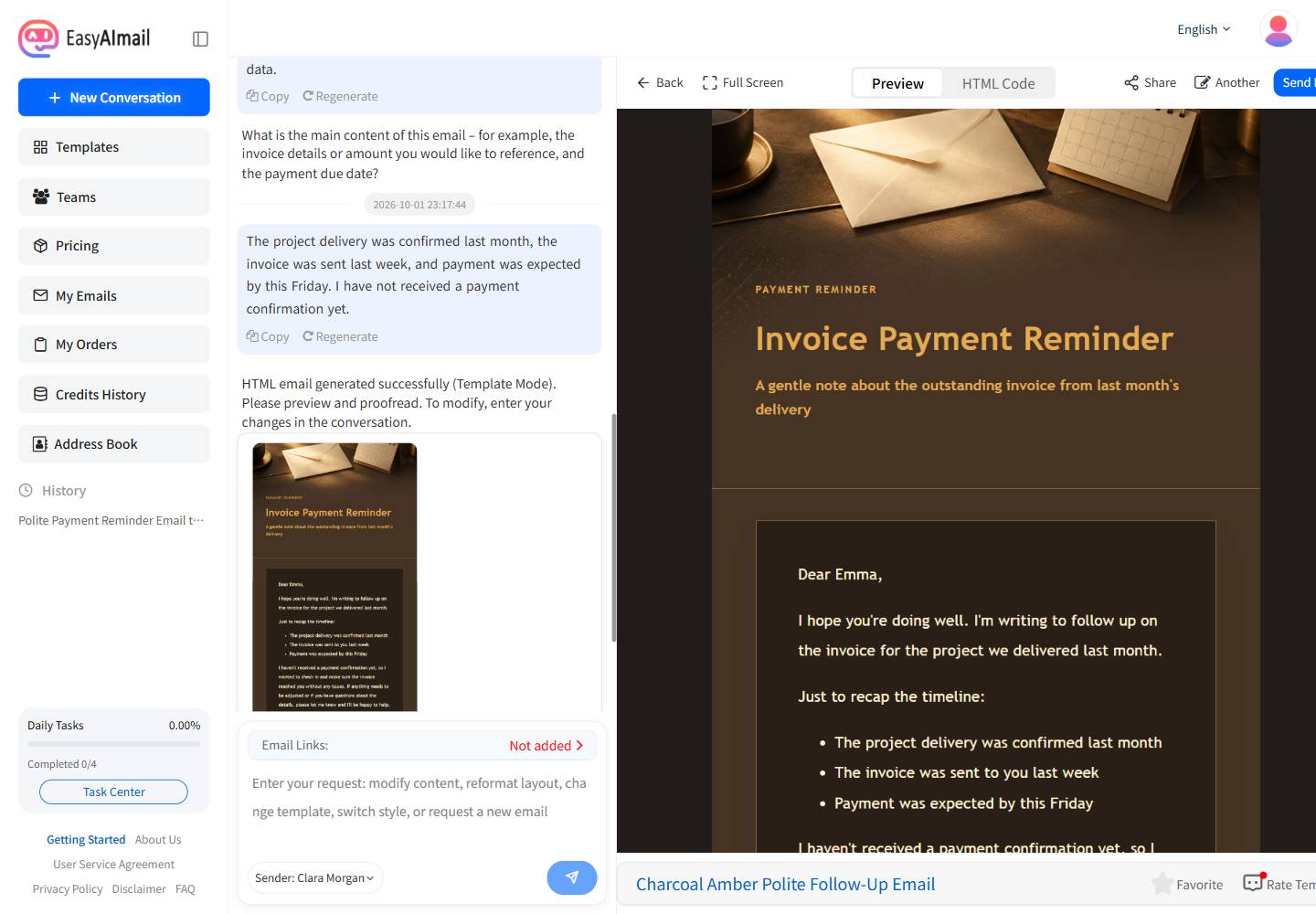 Client payment reminder email preview