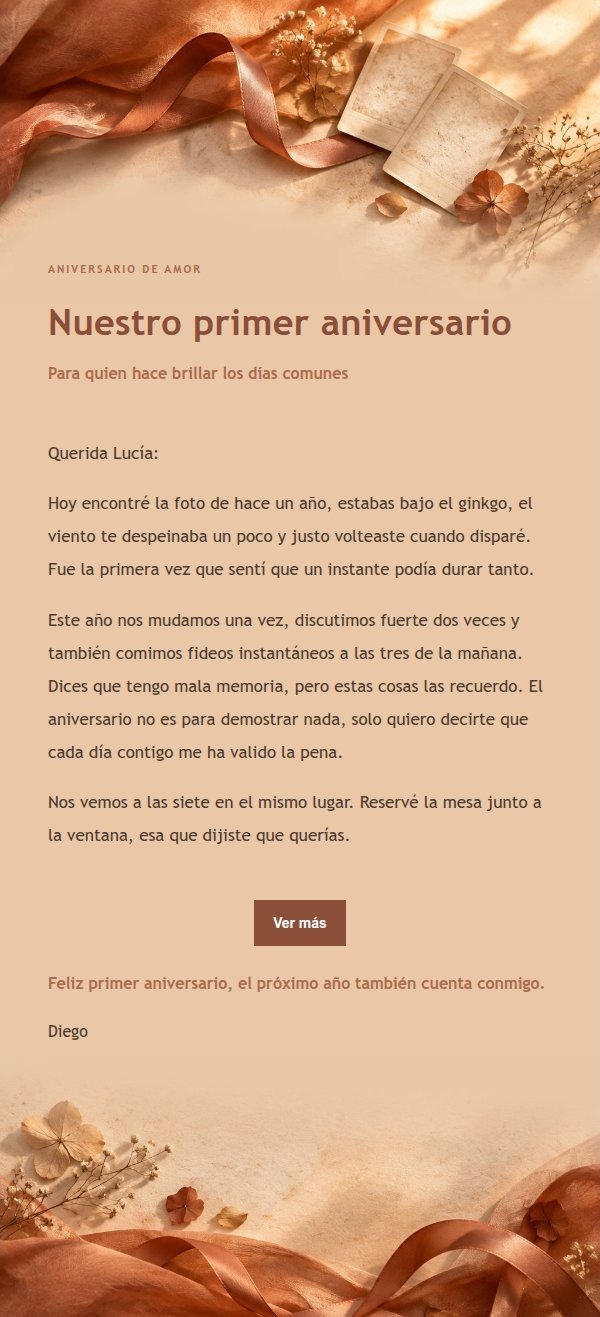 Carta de Aniversario de Amor Estilo Terracota