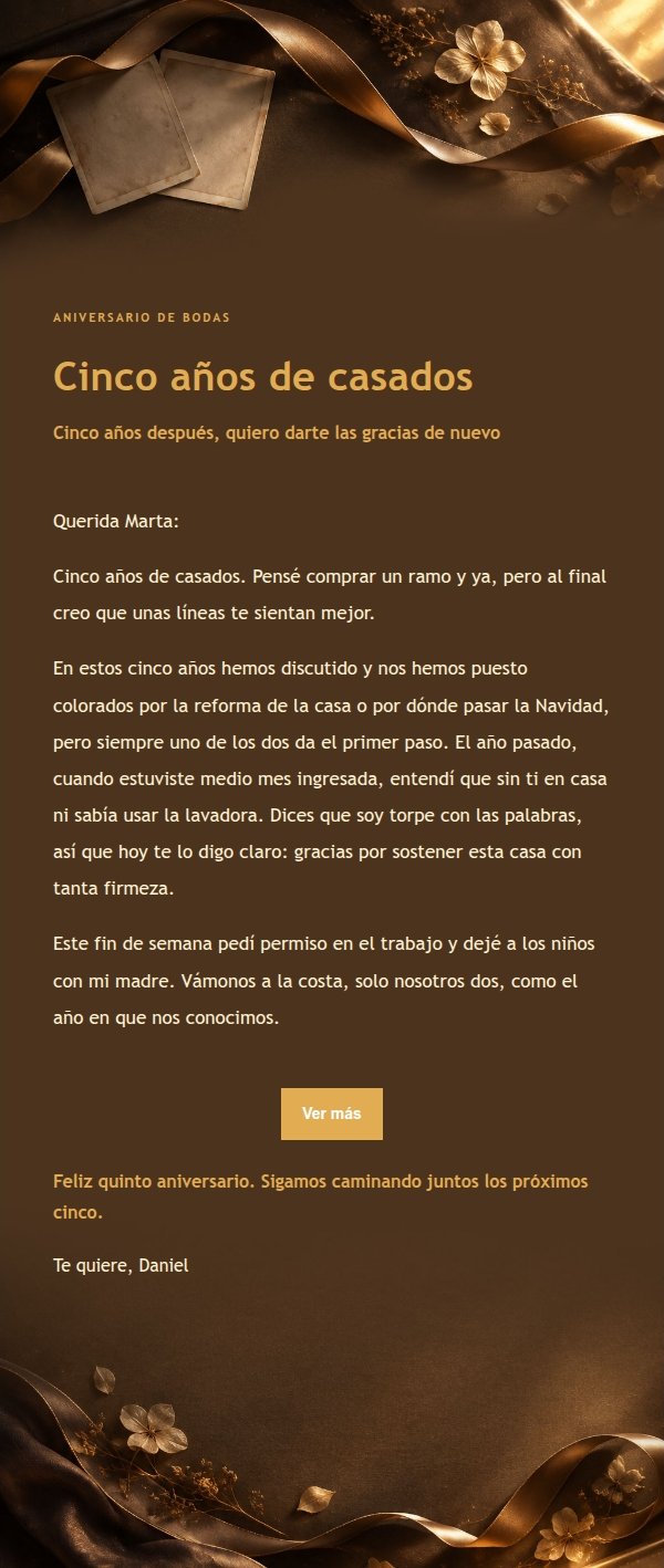 Carta de Aniversario de Amor en Negro Carbón y Ámbar 2