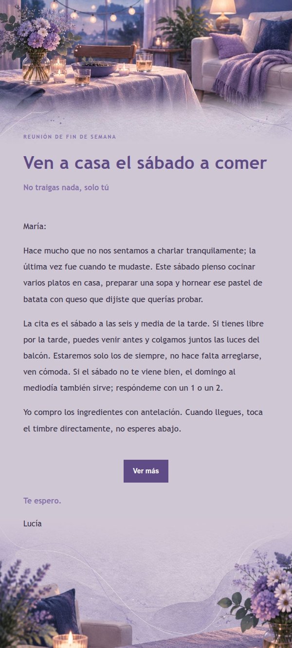 Invitación a Reunión Íntima en Casa Estilo Lila Tinta